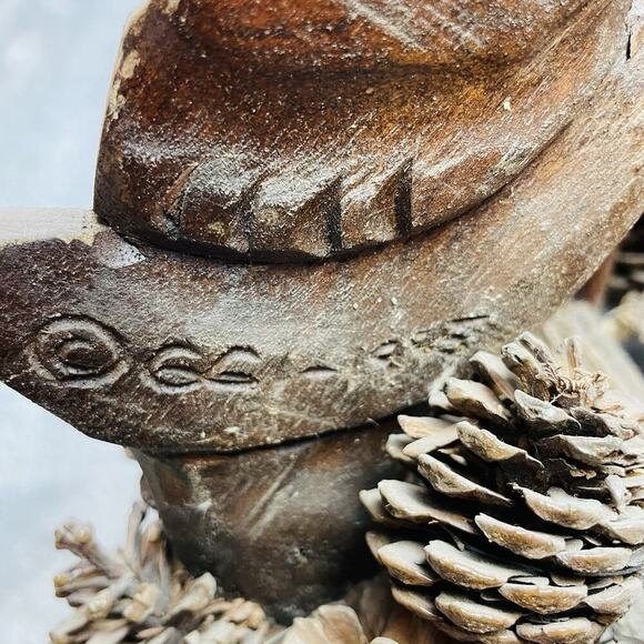 Vintage Handmade Wooden Angel Basket Brown Hand Carved Twig Pinecone Handled - Picture 3 of 11